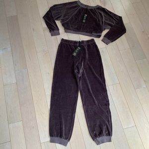 Suzie Kondi steel grey cotton velour cropped crew top & Harem slim pants SET